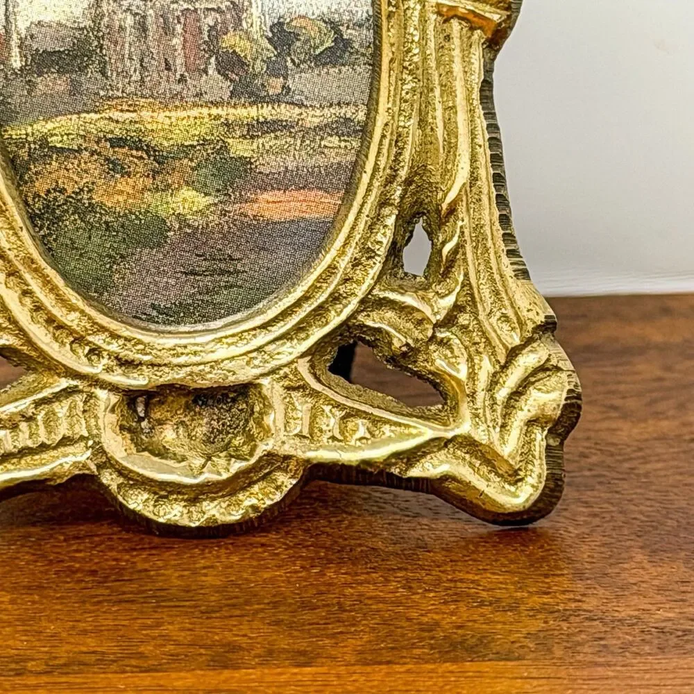 Antique Art Nouveau Solid Brass Miniature Oval Picture Frame c.1895-1915